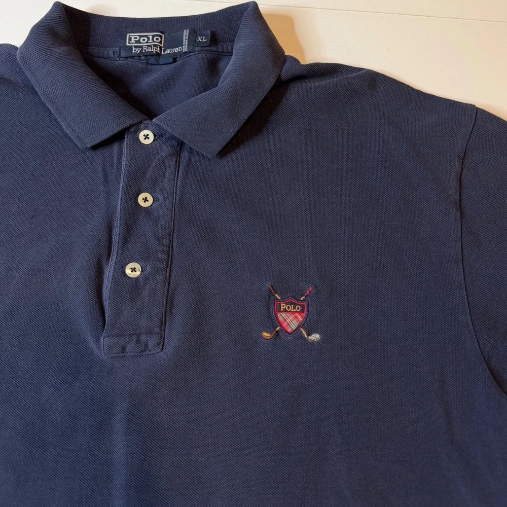 Polo Ralph Lauren Mens XL Navy Blue Golf Crest Pique Short Sleeve Polo Shirt